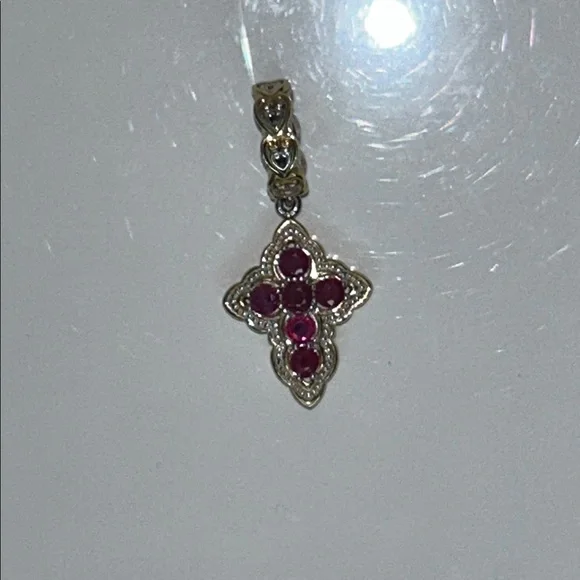 NWOT Gems En Vogue Sterling Silver Genuine Ruby 14 Gold Accent Cross Charm Boho - Picture 2 of 7